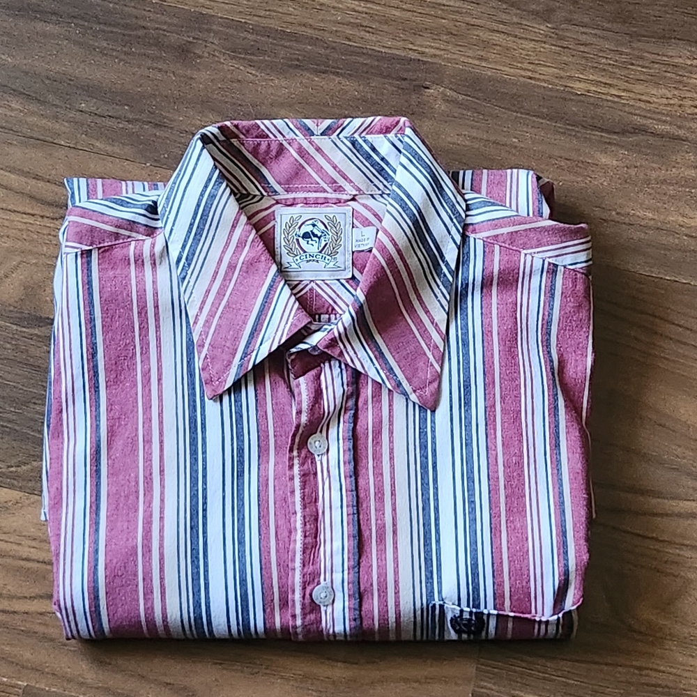 Mens Cinch Large Western Striped Button Down Shirt Red Blue Cowboy Rodeo - Picture 6 of 12